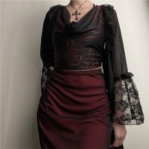 vintage rose print cow neck blouse